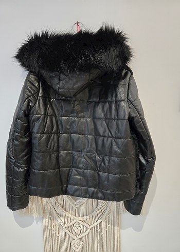 Derimpd,Siyah kapişonu Kürklü Deri Kadın Kışlık Ceket - Görsel 4