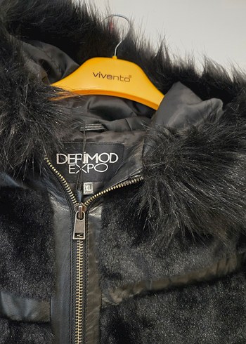 Derimpd,Siyah kapişonu Kürklü Deri Kadın Kışlık Ceket - Görsel 6