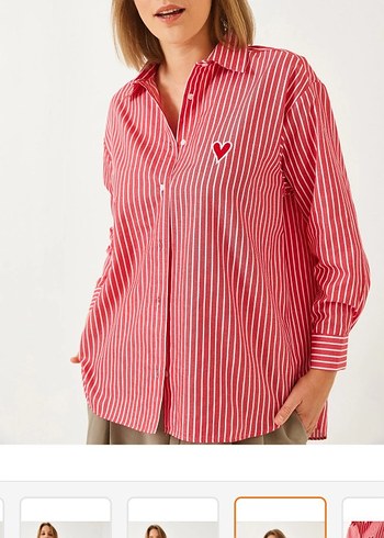 Trendyol, Kırmızı Çizgili Kadın Gömlek - Görsel 2
