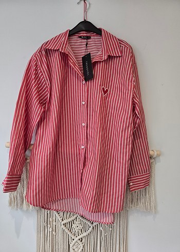 Trendyol, Kırmızı Çizgili Kadın Gömlek - Görsel 4