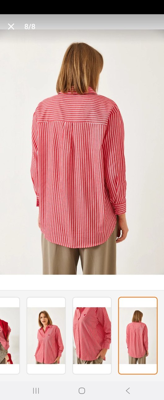 Trendyol, Kırmızı Çizgili Kadın Gömlek - Görsel 3