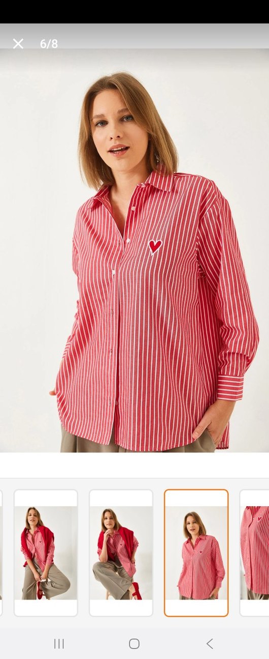 Trendyol, Kırmızı Çizgili Kadın Gömlek - Görsel 2