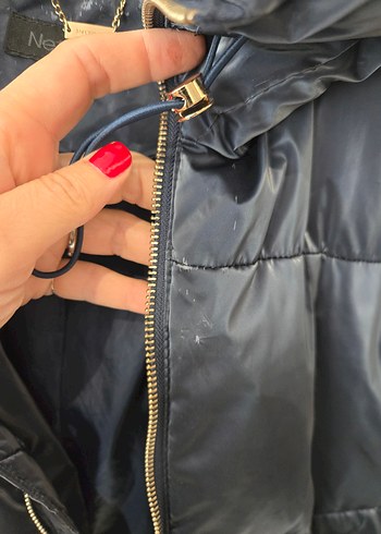 Parlak Lacivert Fermuarlı Kadın Mont - Görsel 8