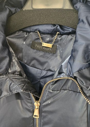 Parlak Lacivert Fermuarlı Kadın Mont - Görsel 2