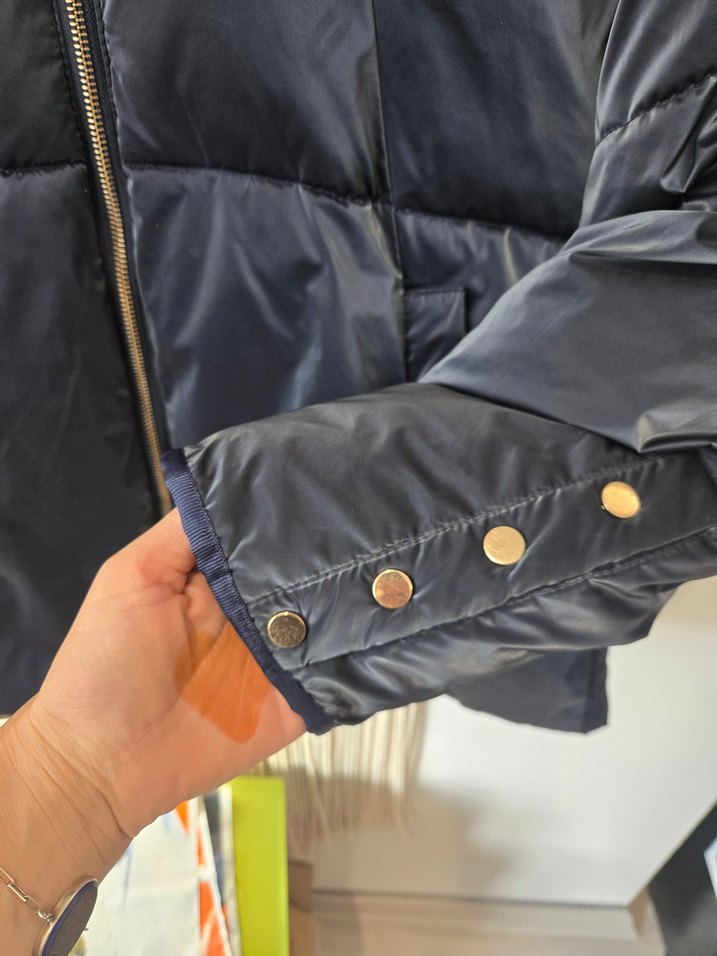 Parlak Lacivert Fermuarlı Kadın Mont - Görsel 3