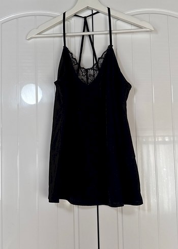 Siyah Dantelli Süet Strappy V Yaka Goth Kadın Atlet