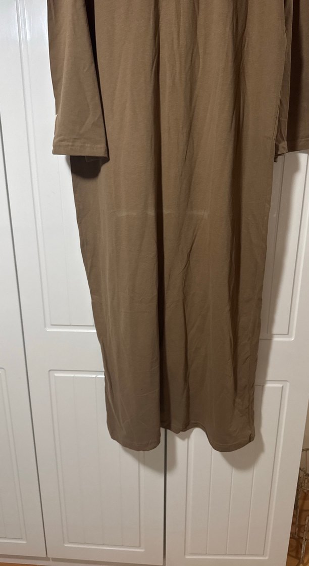 Bej Uzun Kollu Salaş Keten Elbise - Görsel 2