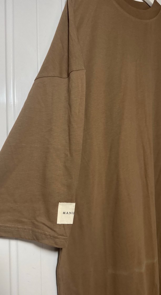 Bej Uzun Kollu Salaş Keten Elbise - Görsel 4