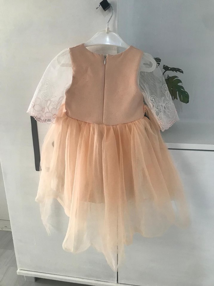 Kız Çocuk Bej Dantel İşlemeli Bohem Elbise - Görsel 2