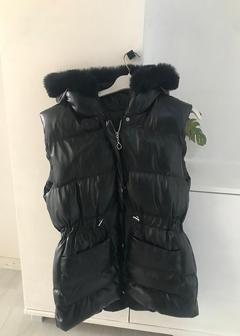 Siyah Deri Kürklü Kadın Yelek - Görsel 2