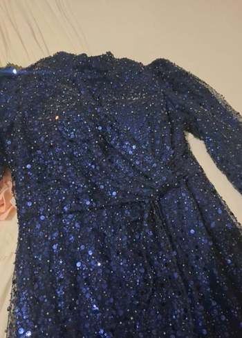 Lacivert Drapeli Uzun Abiye Elbise - Görsel 2