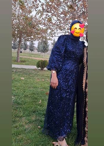 Lacivert Drapeli Uzun Abiye Elbise - Görsel 4