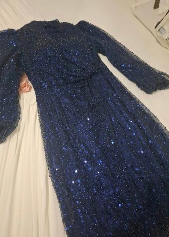 Lacivert Drapeli Uzun Abiye Elbise - Görsel 3