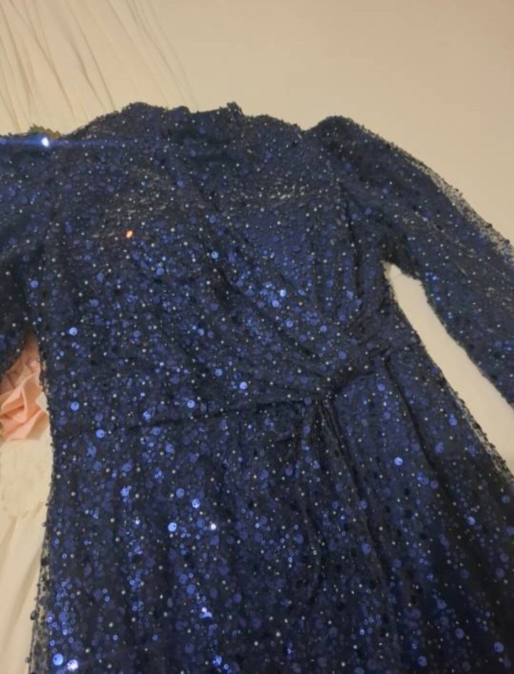 Lacivert Drapeli Uzun Abiye Elbise - Görsel 2