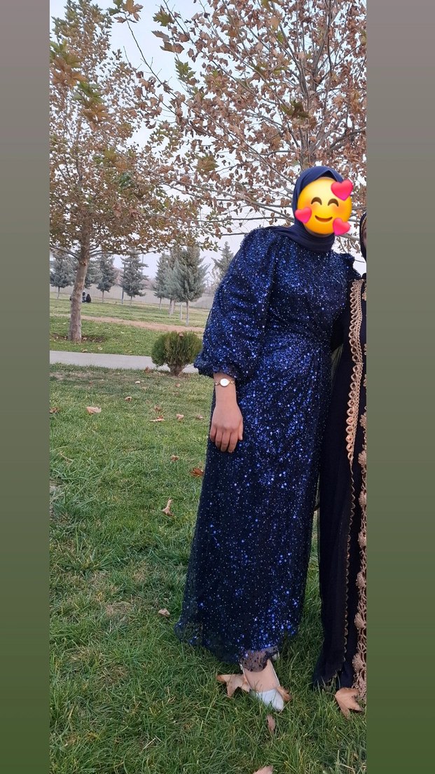 Lacivert Drapeli Uzun Abiye Elbise - Görsel 4