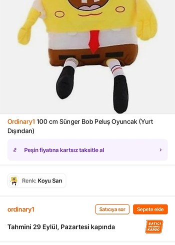 Beden Renkli Sünger Bob Peluş Oyuncak