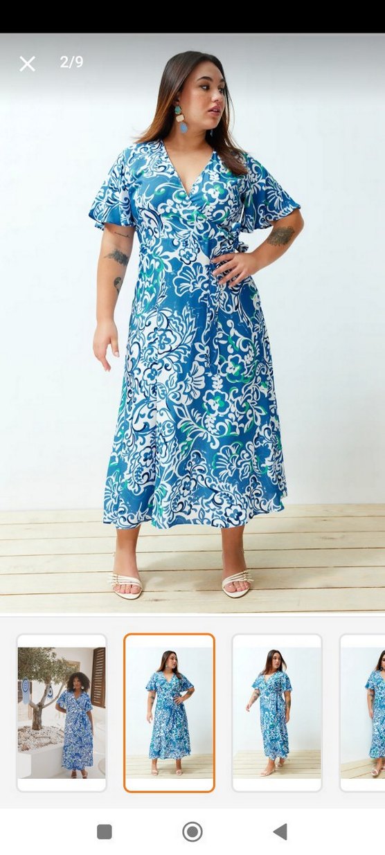 Bohem V Yaka Mavi Uzun Elbise - Görsel 2