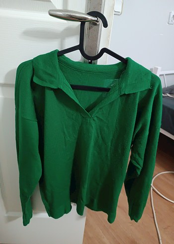 V Yaka Uzun Kollu Yeşil Kadın Kazak - Görsel 3