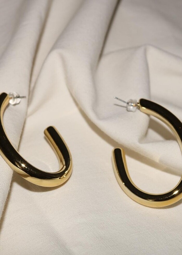 Gümüş ve altın renk Çelik Küpe - Görsel 4