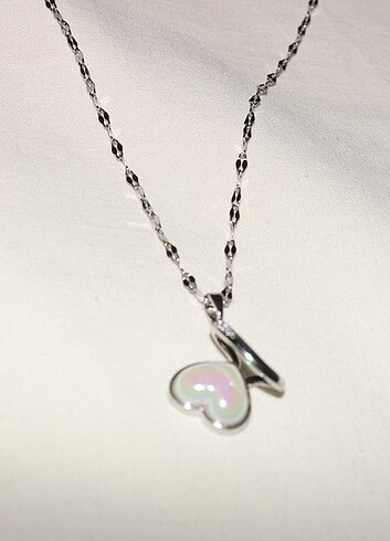 Kalp detaylı Altın ve Gümüş Çelik Kolye  - Görsel 3