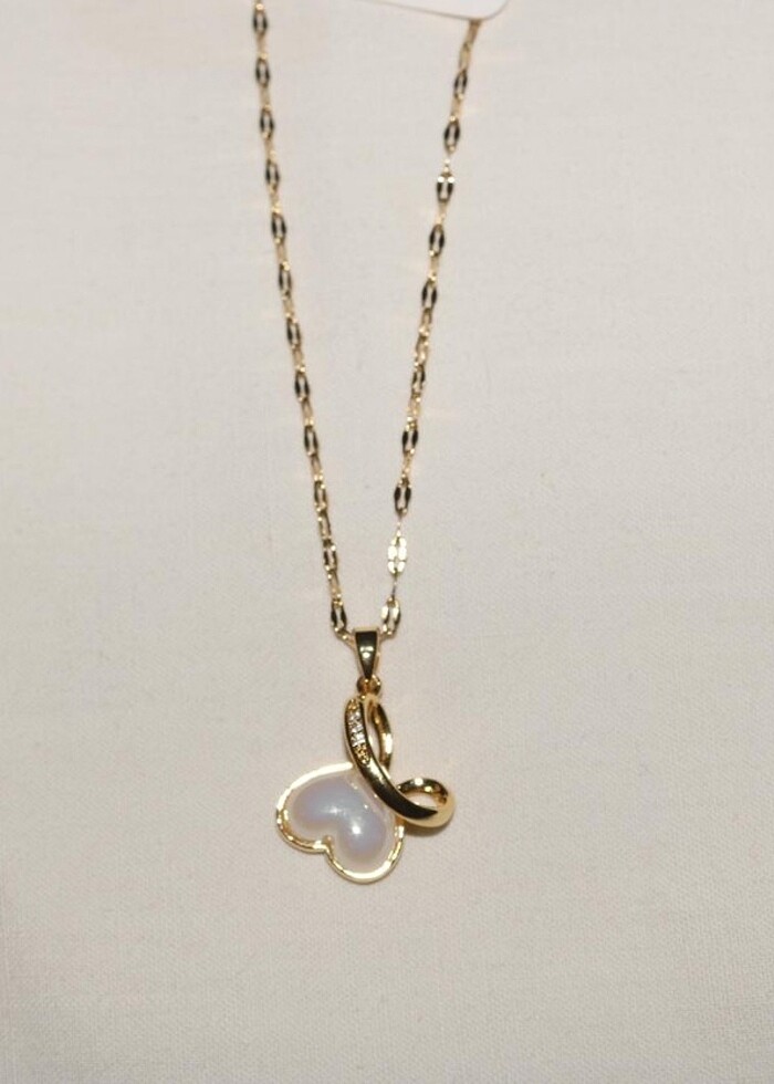 Kalp detaylı Altın ve Gümüş Çelik Kolye  - Görsel 2