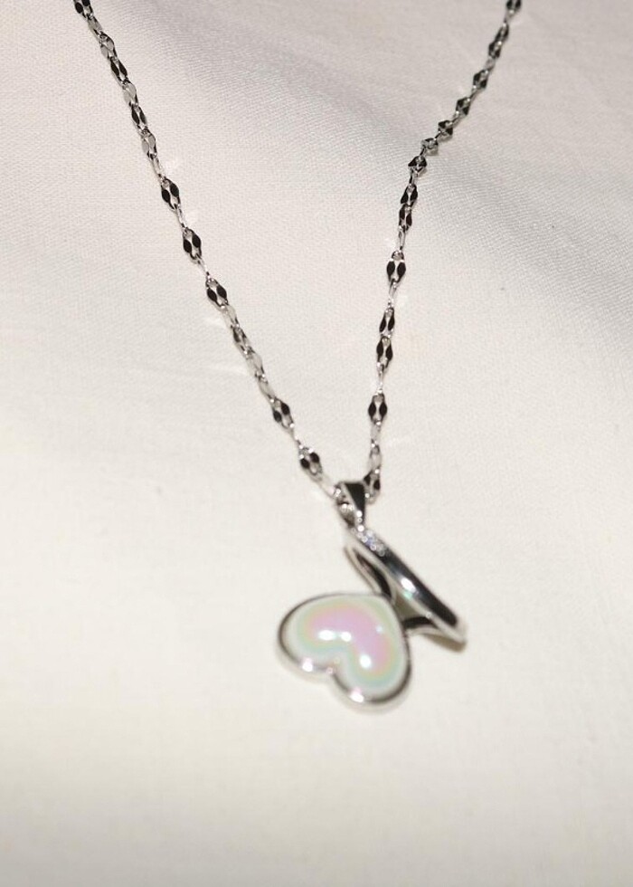 Kalp detaylı Altın ve Gümüş Çelik Kolye  - Görsel 3