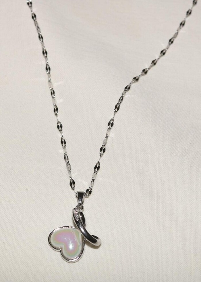 Kalp detaylı Altın ve Gümüş Çelik Kolye  - Görsel 4