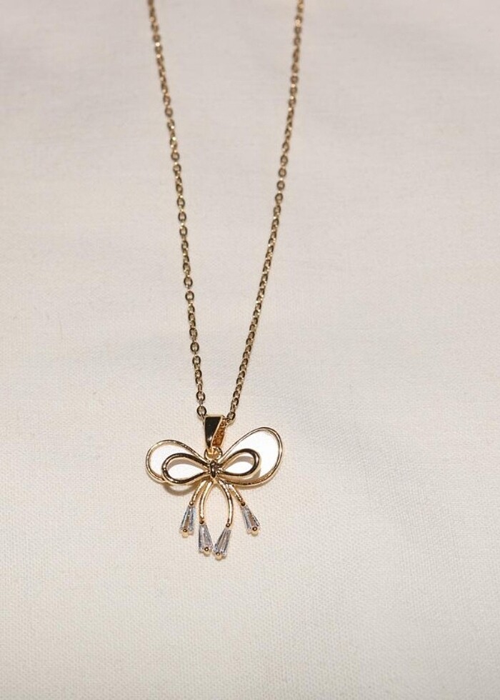 Kurdele Taşlı Altın Çelik Kolye  - Görsel 2