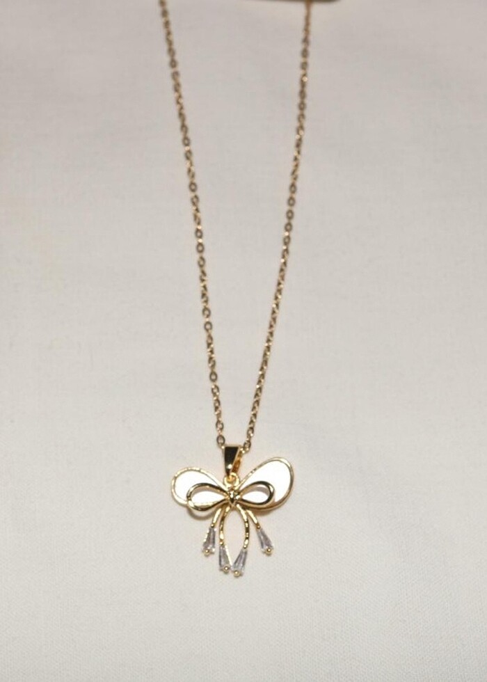 Kurdele Taşlı Altın Çelik Kolye  - Görsel 3