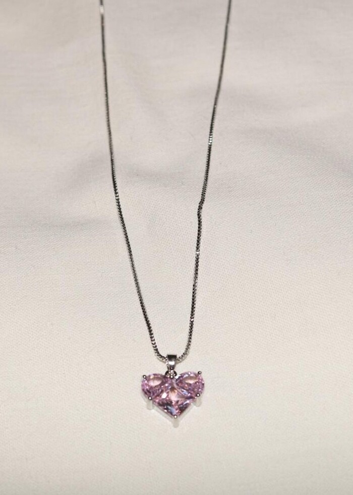 Kalp Taşlı Altın ve Gümüş Çelik Kolye  - Görsel 3