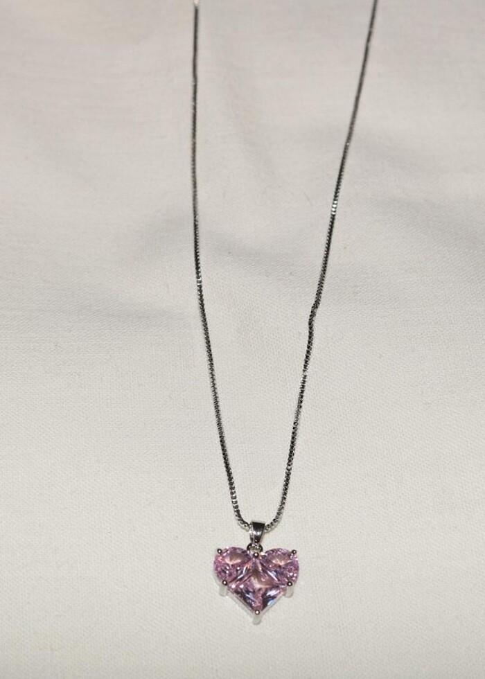 Kalp Taşlı Altın ve Gümüş Çelik Kolye  - Görsel 4