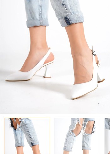 Tokalı Beyaz Stiletto Kadın Ayakkabı