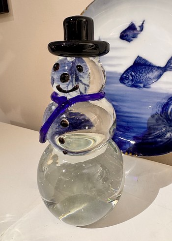 Koyu Mavi Atkılı Cam Kardan Adam Biblo - Görsel 7