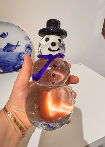 Koyu Mavi Atkılı Cam Kardan Adam Biblo - Görsel 3