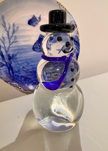 Koyu Mavi Atkılı Cam Kardan Adam Biblo - Görsel 2