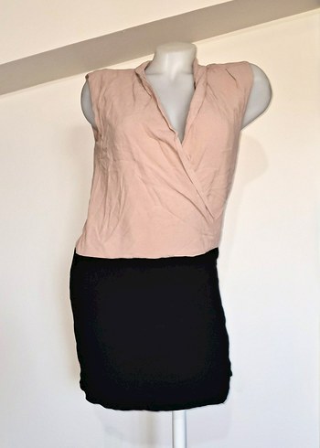 Resmi Mini Elbise Krem Siyah