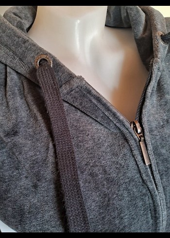s Beden Gri Fermuarlı Kapişonlu Kadın Sweatshirt