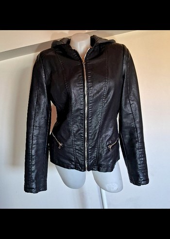 Siyah Deri Biker Kadın Ceket