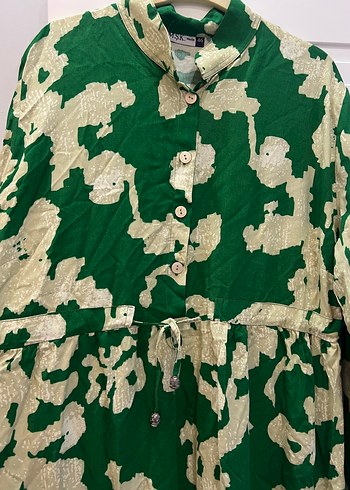 Yeşil Bağlama Desenli Uzun desenli elbise - Görsel 2