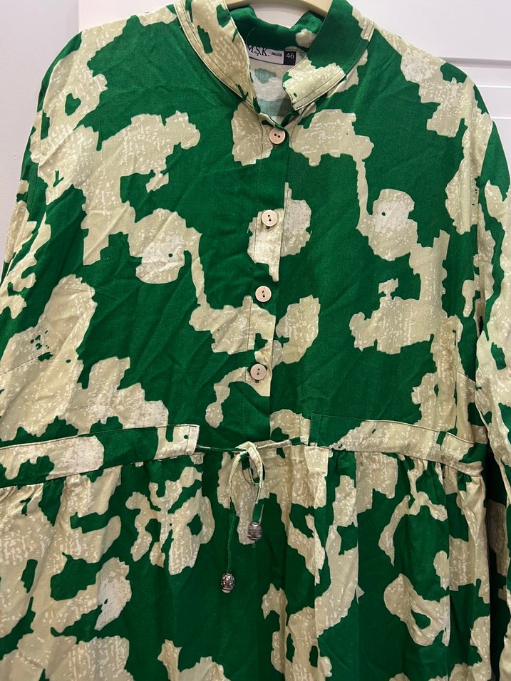 Yeşil Bağlama Desenli Uzun desenli elbise - Görsel 2