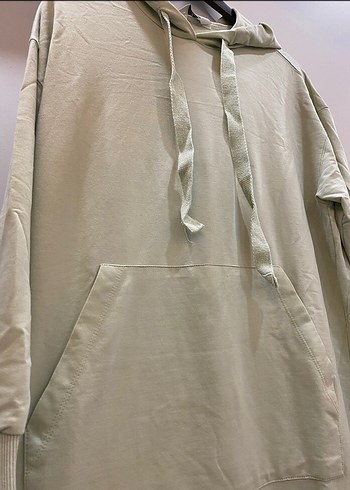 Yeşil Uzun Kollu Rahat Kesim Kapüşonlu sweat - Görsel 2