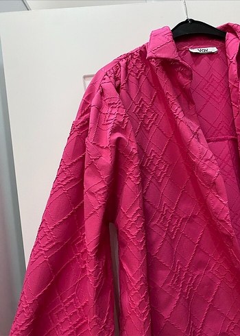 Uzun Kollu Pembe Bol Kesim Gömlek - Görsel 2