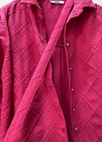 Uzun Kollu Pembe Bol Kesim Gömlek - Görsel 3