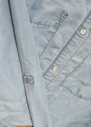 38 Beden mavi Renk Kadın Uzun Kollu Düğmeli Denim Gömlek