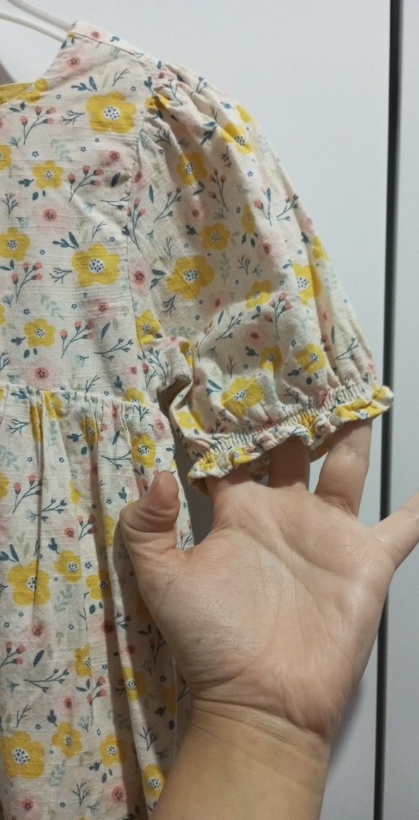 Sarı Çiçek Desenli Bohem Kız Elbise - Görsel 2