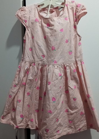 Pembe Çiçekli Kız Çocuk Elbisesi
