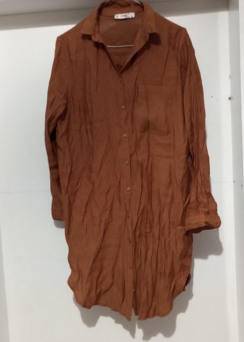 taba renk yazlık  kumaş gömlek tunik - Görsel 3