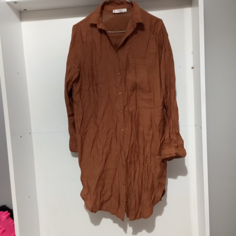 taba renk yazlık  kumaş gömlek tunik - Görsel 3