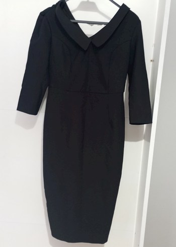 Kadın Siyah V Yakalı Midi Elbise - Görsel 2