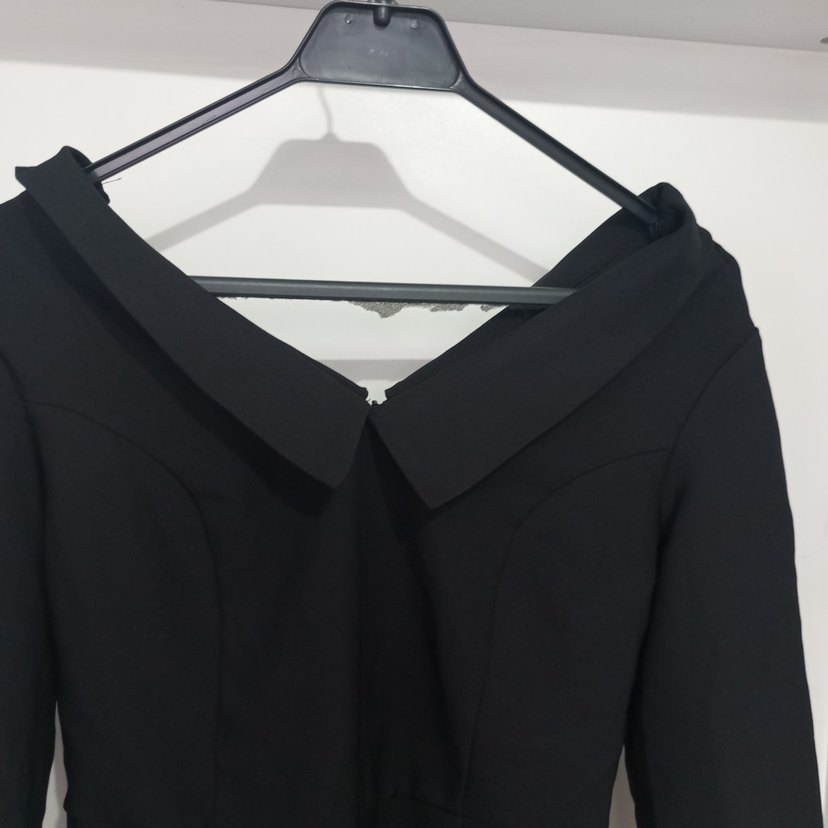 Kadın Siyah V Yakalı Midi Elbise - Görsel 3